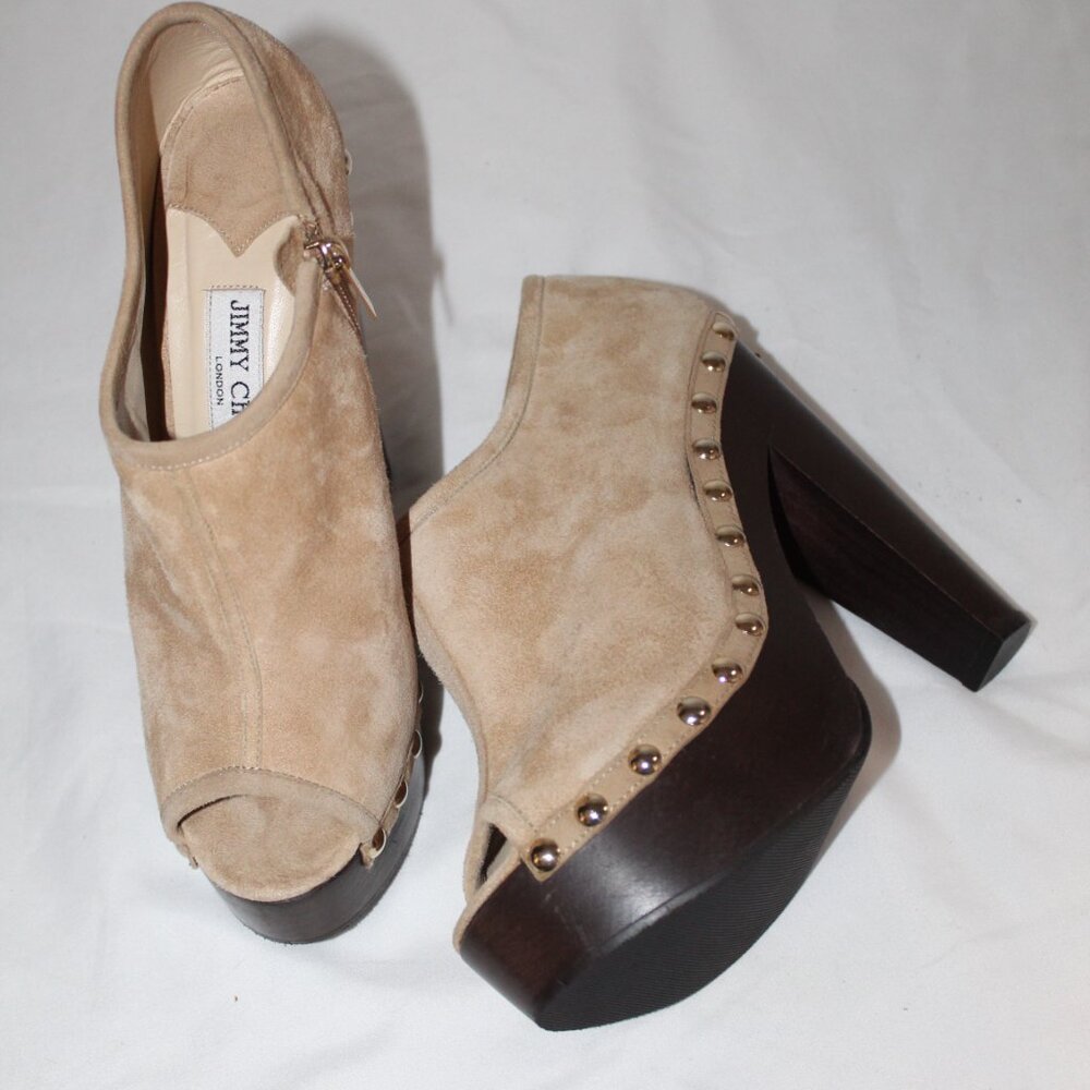 NWOB Jimmy Choo Studded Peep Toe Suede Ankle Booties Urge Pumps Heeled Clogs 40 - Picture 4 of 8